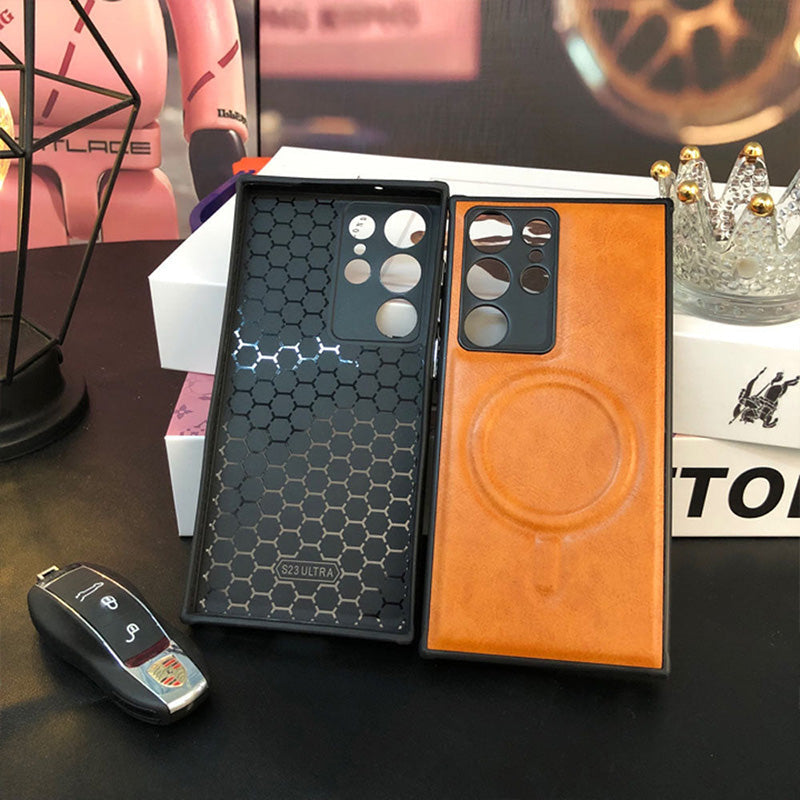 High-End All-Inclusive Magnetic Wireless Charging Leather Anti-Fall Phone Case For Samsung Galaxy